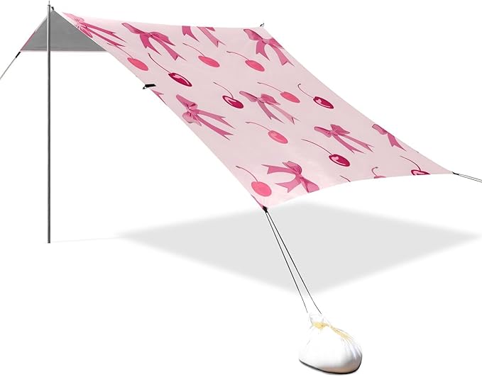 ALAZA Pink Bows Cherrie Pattern Beach Tent Sun Shelter Portable Canopy Sunshade for Outdoor Camping Picnics Backyard Fun 10x9 ft