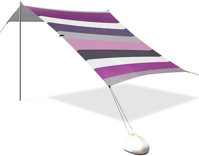 ALAZA Gray and Purple Striped Beach Tent Sun Shelter Portable Canopy Sunshade for Outdoor Camping Picnics Backyard Fun 10x9 ft