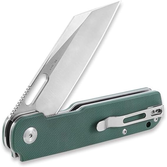 Ganzo G770-GR EDC Folding Pocket Knife Razor Sharp D2 Stainless Steel Blade G10 Handle with Clip Outdoor Foldable Not Automatic Knife Hunting Fishing Hiking Gear Best Gift for Men (Green)