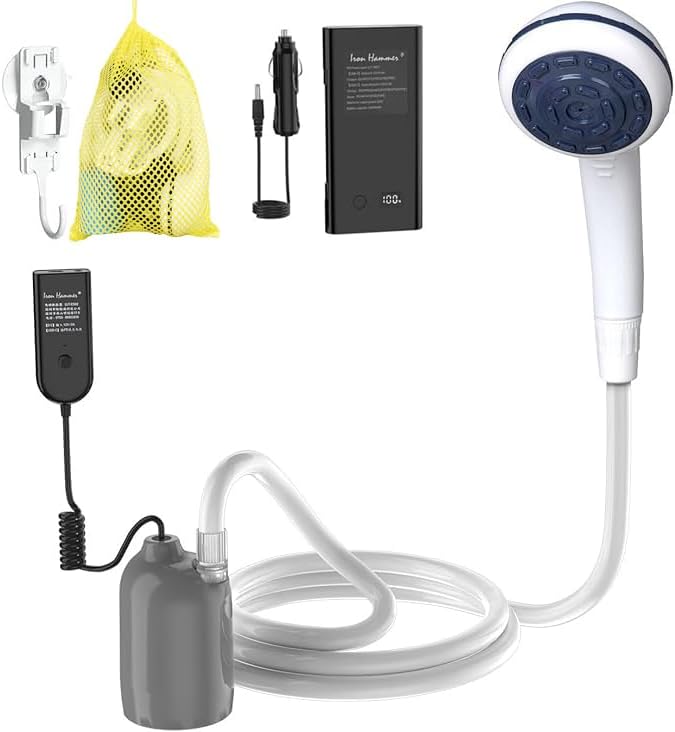 Portable 12V High Pressure Camp Shower Pump Compatible with Car Lighter Plug&ampPD Fast Charging Portable Power Banks by USB-COutdoor Shower for Camping