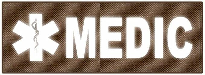 Medic Patch - Star of Life - 8.5x3.0 - Reflective White Lettering - Coyote Backing - Hook Fabric