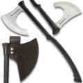 HONSHU Karito Battle Axe with Leather Sheath - 7Cr13 Stainless Steel Blade Impact-Resistant Injection-Molded Nylon Handle EDM Textured - Tradition and Innovation - Great for Breaching - Length 27”