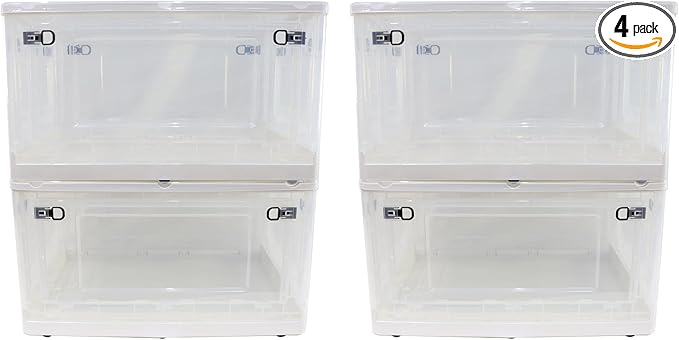 88 QT Clear Storage Bin with 5-Sided Open Lid Stackable Plastic Storage Bins For Bedroom Living Room Office Multifunctional Foldable Storage Box For Clothes Office Supplies Snacks (4Pcs)