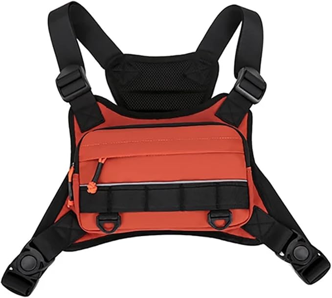 Genérico Front Chest Bag Camping Vest Backpack Compatible for Men Women Running Tactical Pack Sports Outdoor Cycling fishing(Orange)