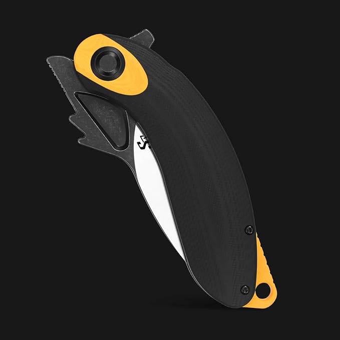 Sitivien ST163 Folding Pocket KnifeAUS-10 Steel Blade G10 Handle EDC Tool Knife for Outdoor Survival Camping Hiking(Yellow)