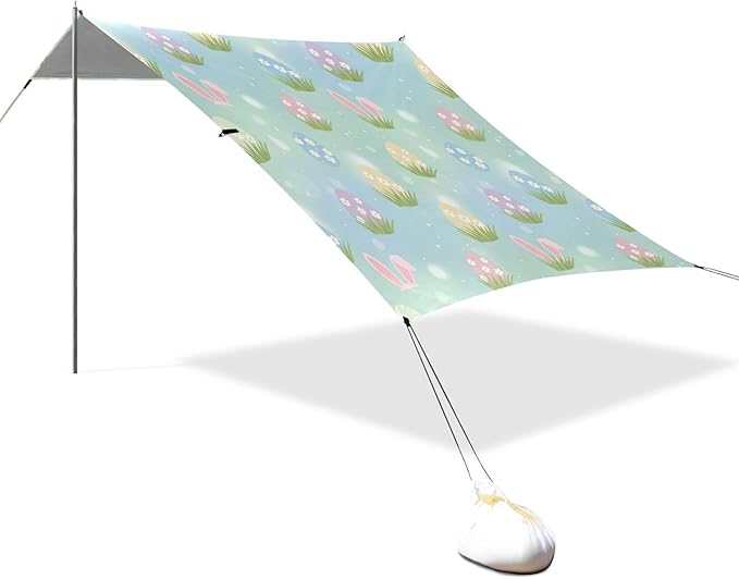 xigua Easter Egg Beach Tent Sun Shelter with Carrying Bag - Silver Coated Oxford Fabric Beach Canopy for Beach Camping Fishing - Includes Windproof Ropes Sandbags &amp Stakes