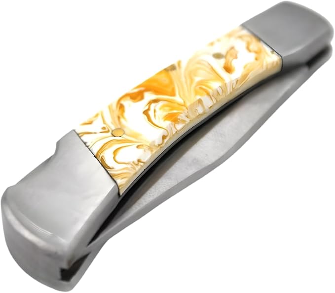 7 Handmade Folding Pocket Knife – 3 440 Stainless Steel Clip Point Blade – Silver Bolster – Genuine Leather Sheath Included (Brown)
