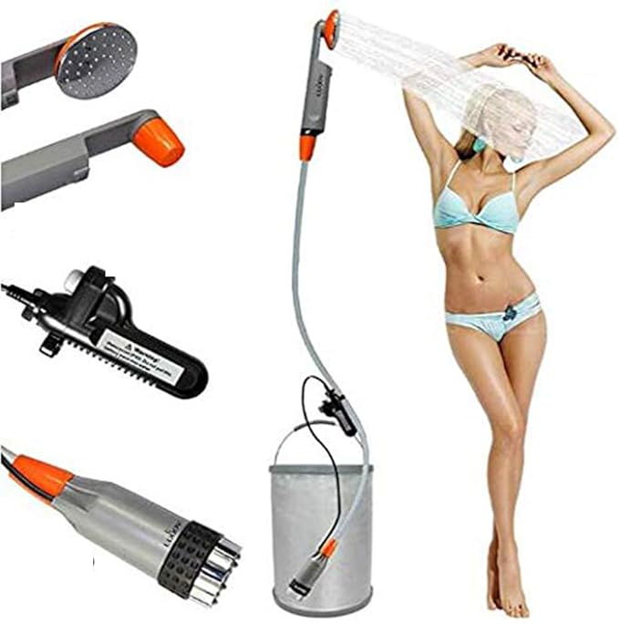 2019 Portable Camping Shower Compact Shower Pump with Detachable USB Rechargeable Battery Handheld Outdoor Shower Head for Camping Hiking Traveling Emergency Use