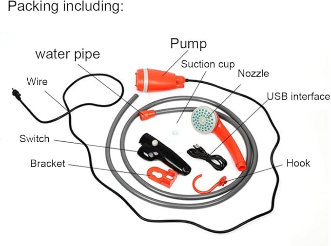 Portable outdoor ShowerElectric Rechargeable Camping Shower Pump for CampingHikingTravelPet CleaningCar WashWater Flower