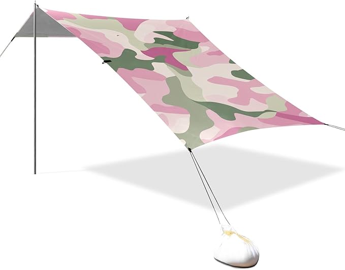 Sage Beach Canopy UPF50+ Easy Setup Shade Sun Shelter with Sturdy Poles Sandbags and Shovel for Camping Picnics Backyard