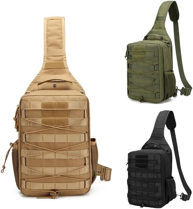 Outdoor Sports Hiking Sling Bag Shoulder Pack Camouflage Tactical Molle Chest Bag - Tan