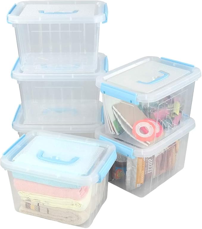 6 Packs 6 Quart Clear Storage Boxes Plastic Lidded Storage Bin