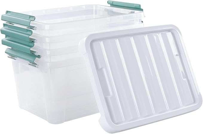4-pack 20 Quarts Clear Boxes with Lids Plastic Latch Storage Totes