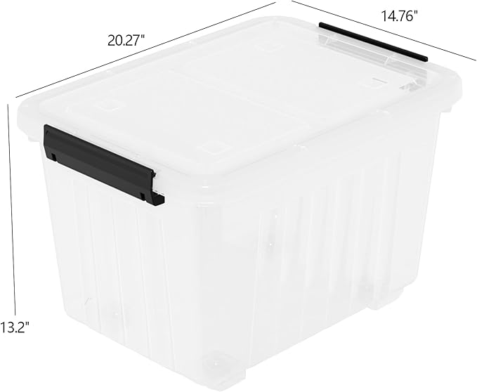 50 Quart Large Storage Boxes with Wheels 4-Pack Clear Plastic Storage Bins with Lids