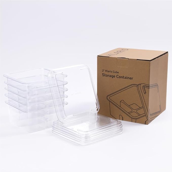 Klaris 2 Cube Storage Containers (5 pk) - Craft Ice Storage with Lids | Stackable Compact and Robust for Freezer | Keeps Ice Fresh &amp Clear | Compatible with any 2 Cubes &amp Spheres