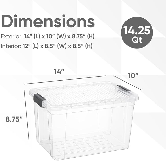 Superio Storage Bins with Lids Clear Plastic Containers for Organizing Stackable Totes BPA Free Odor Free Organizer Boxes for Home and Dorm (2 Pack 14.25 Qt)