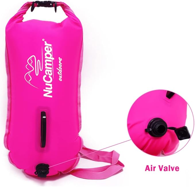 NuCamper Swim Buoy for Open Water Swimmers With Adjustable Waist Belt Waterproof Dry Bag Swim Bubble For Safty Swimming Training Snorkeling Kayaking Diving Boating Large Capacity 28L
