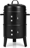Giantex 3-in-1 Charcoal BBQ Smoker Outdoor Grill Cooker with Built-in Thermometer and 6 Hooks for Outdoor Backyard Cooking Grilling Camping