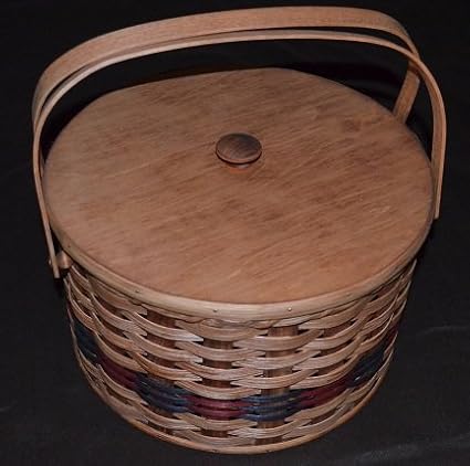 Round Double Pie Basket with Two Swivel Handles Divider Tray and Lid - Authentic and Collectible Basket Handmade in USA