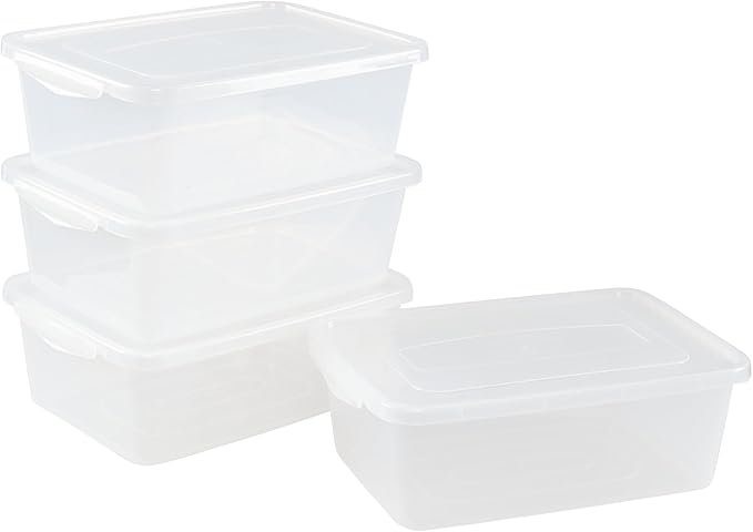 6.5 Quarts Clear Latching Box Plastic Storage Containers with Lids Set of 4
