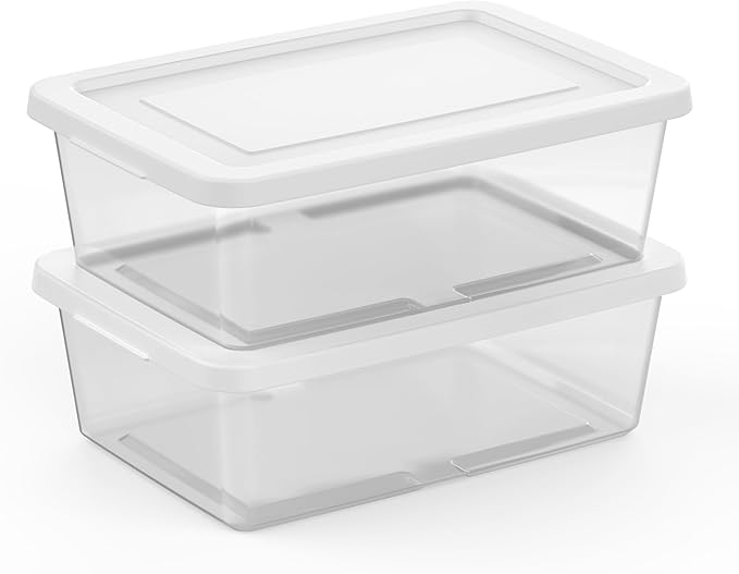 Sterilite 30 Pack Storage Box 12 Quart Stackable Tote Clear Plastic Container with Secure Snapping Lids for Home and Office Organization White