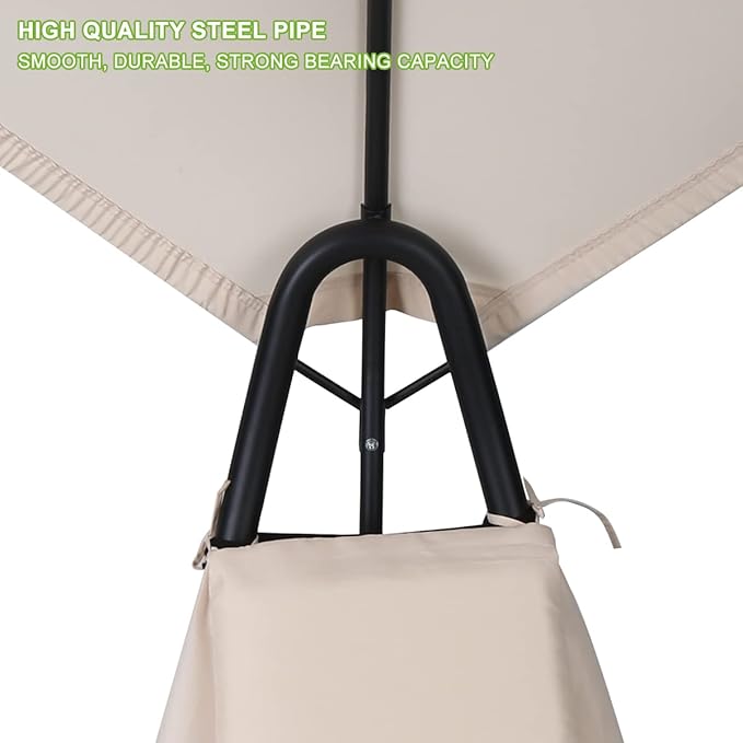 Outdoor Hammock Rocking Chaise Lounge Swing Chair with Stand and Canopy Porch Swing w/Soft Cushion Removable Headrest Outdoor Recliner Rocking Chair for Garden Backyard Poolside (Beige)