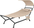 Giantex Hanging Hammock with Stand Patio Hanging Chaise Lounge Chair w/Canopy Cushion Pillow &amp Storage Bag Heavy Duty Swing Hammock Bed for Garden Lawn Backyard Patio Poolside Porch (Beige)