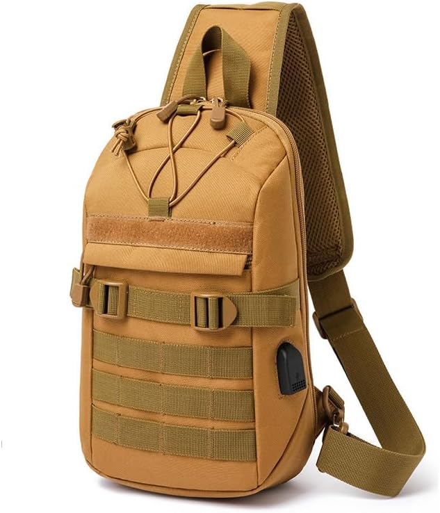 Outdoor Sports Hiking Sling Bag Shoulder Pack Camouflage Tactical Molle Chest Bag - Tan