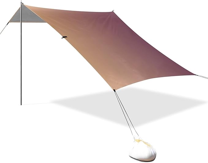 Brown Gradient Foldable Beach Cabana UPF50+ Waterproof Large Sun Shelter Includes Sand Shovel Sandbags Stability Poles for Camping Picnics Backyard &amp Fishing