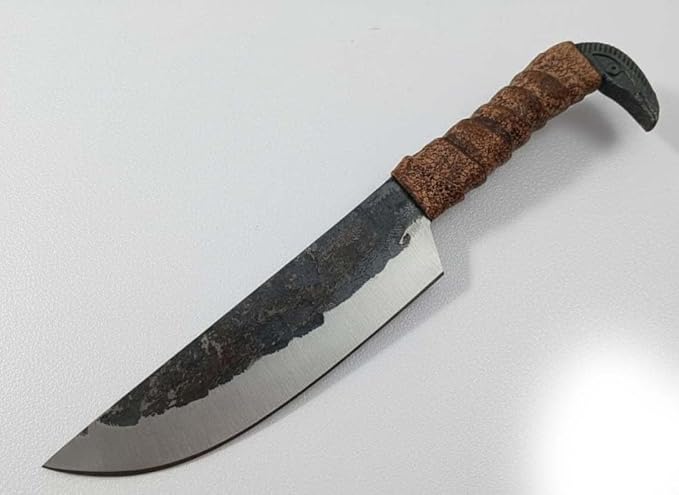 Hand Forged 6.5 Odin's Raven Norse Viking Knife Carbon Steel Blade Raven's Head Hilt Leather Sheath Medieval Seax Style for Hunting and Camping (Brown)