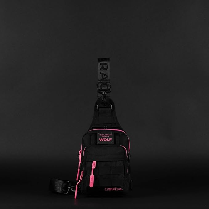 WOLFpak 4L Mini Tactical Sling Bag (Black Neon Pink) Compact Crossbody Backpack for Gym Travel &amp EDC | Tactical Shoulder Bag with Multiple Pockets – Lightweight Durable Sling Pack for Men &amp