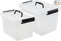 Saedy 12 Quart &amp 6 Quart Plastic Latching Storage Container Box with Handle 2 Pack Clear Lidded Bin