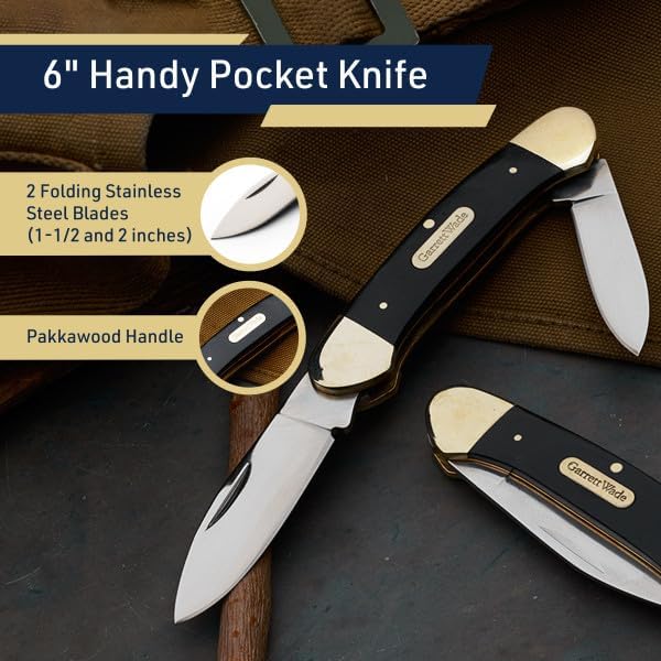 Kings County Tools Small Pocket Knife for Men or Women - 2-Blade 6” Folding Knife with Stainless Steel Blades and Pakkawood Handle for EDC Hunting Camping and Outdoors