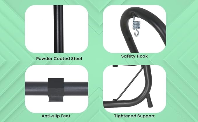 Hammock Chair Stand only Hanging L-Stand with Buckle and Spring Hook 360-Degree Hanging Hammock Stands Indoor Outdoor Heavy Duty Steel Swing Metal Egg Chair Stand 300lbs Capacity (No Hammock)