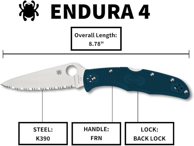 Spyderco Endura 4 Folding Pocket Knife with 3.8 K390 Steel Blade and FRN Handle - EDC Knife for Men and Women Perfect for Hunting Tactical Camping Survival Hiking - SpyderEdge - C10FSK390