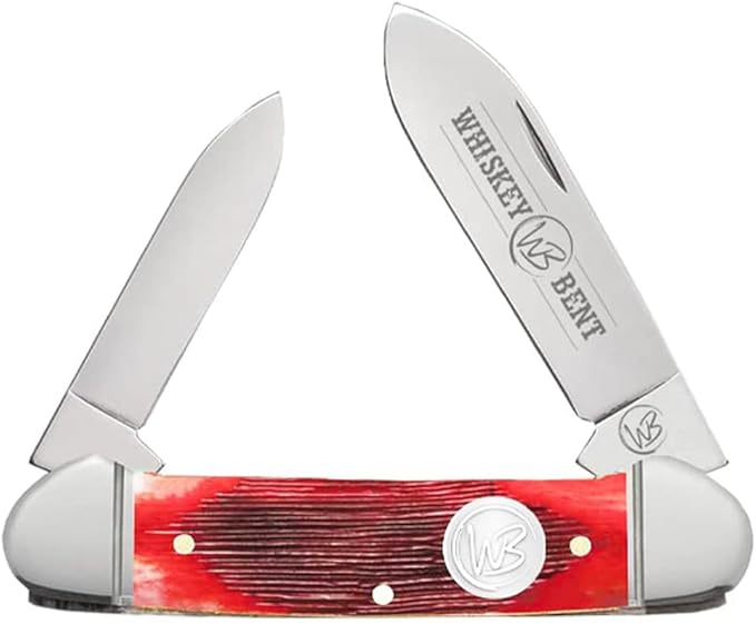 WHISKEY BENT HAT CO. Traditional Canoe Folding Knife 3.63 Closed Length 440C Stainless Steel Blades (Black Cherry Bone)