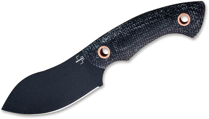 BÖKER PLUS Nessmi Pro Black Copper Fixed Blade Knife Designed by Jesper Voxnaes Micarta Scales D2 Steel Coated Blade Leather Sheath