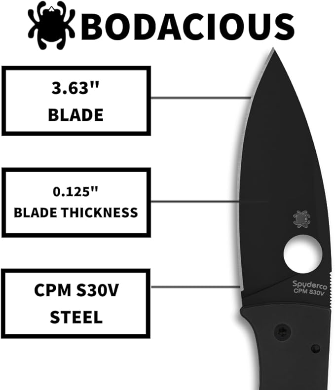 Spyderco Bodacious Folding Pocket Knife with 3.6 CPM S30V Steel Blade and G-10 Handle - EDC Knife for Men and Women Perfect for Hunting Tactical Camping Survival Hiking - PlainEdge - C263GPBK