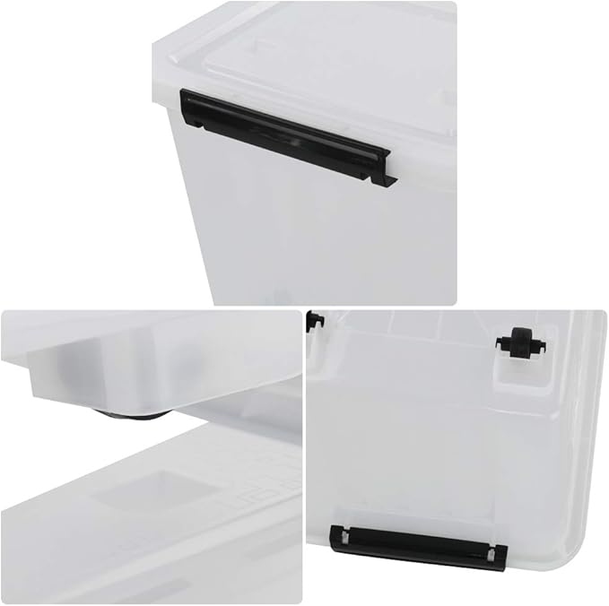 30 L Clear Plastic Storage Box with Wheels 4-Pack Clear Plastic Storage Latch Bin