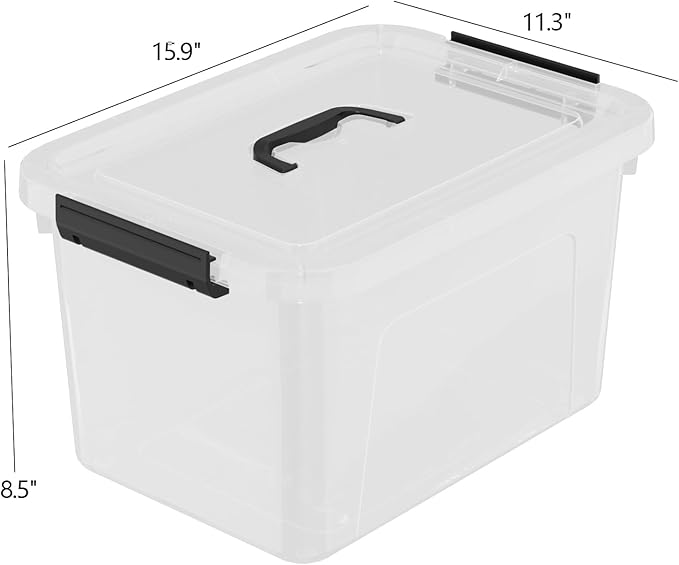 4 Packs 18 Quart Clear Plastic Storage Latching Bins Clear Storage Boxes with Handles