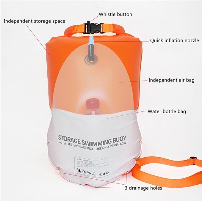 Alomejor 20L Swim Buoy Tow Float Bag Inflatable Swim Bubble with Dry Storage Space for Swimmers and Triathlon
