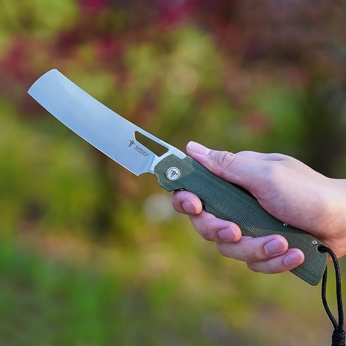 4.01 EDC Folding Knife Camping Chef Pocket Knife for Man Micarta Handle with Pocket Clip for Outdoor Cooking Fishing &amp Hiking. 59-60 HRC D2 Steel Satin Blade. XUN119A-GMS