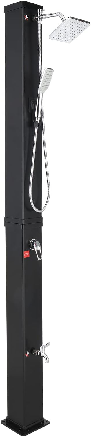 VINGLI 10.6 Gallon 7.5FT Solar Heated Shower with Shower Head Handheld Showerhead and Foot Shower Tap for Poolside Backyard Beach Pool Spa
