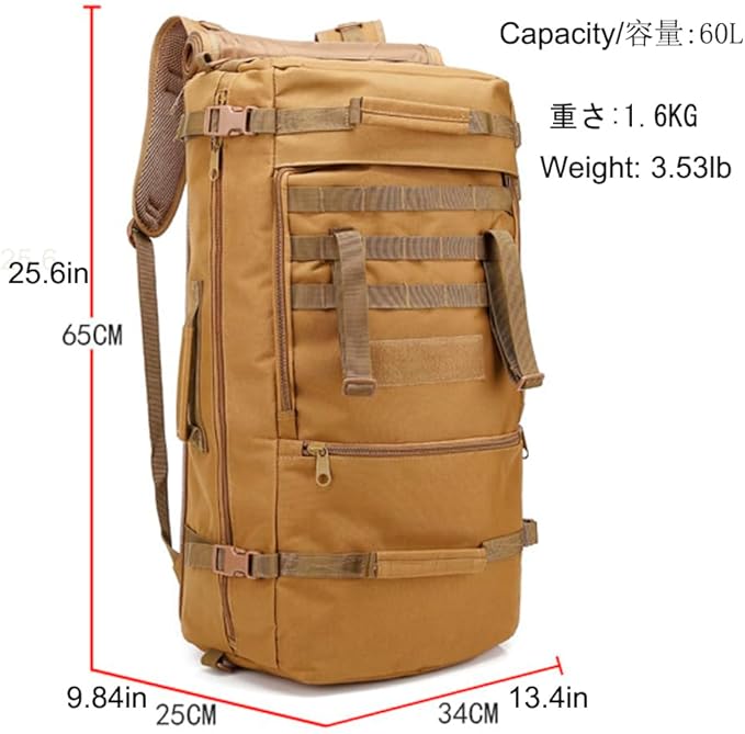 Travel Backpack 60L Hiking Bag 3 Way Day pack Extra Large 3~7 Day Bug Out Molle Survival Rucksack