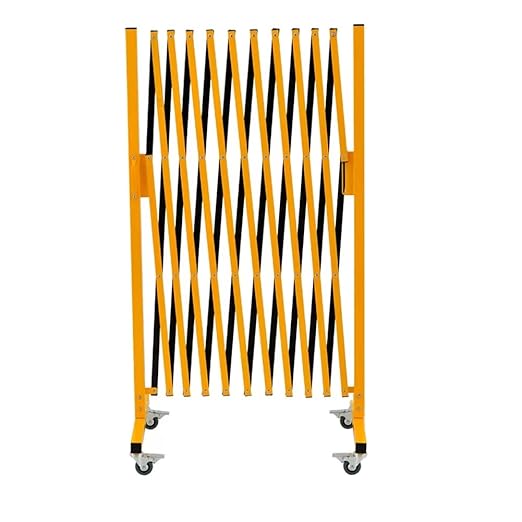 GYMTIME Industrial Expandable Metal Barricade 11 FT 47 inch high Yellow and Black Upgraded Portable Safety Barrier with Casters Flexible Fence Mobile Barrier Gate Adjustable Traffic Fence