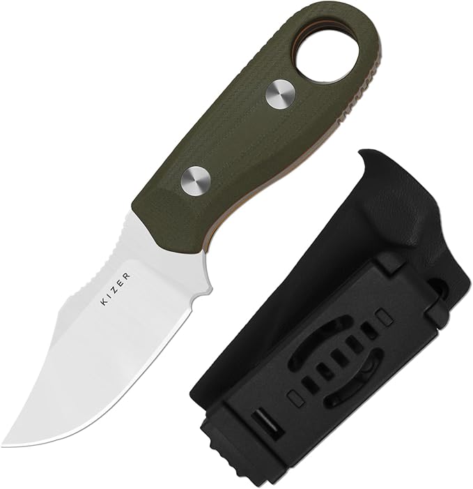 Kizer Beaver 2 Fixed Blade Knife 2.75 AEB-L Clip Point Blade Small EDC Hunting Knife with Olive Green &amp Orange G10 Handle Neck Knives with Sheath for Hunting Camping Survival Fishing 1078M4