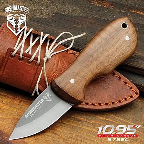 United Cutlery Bushmaster Marajo Bushcraft Knife and Sheath - 1095 High Carbon Steel Blade Hardwood Handle Brass Pins Take Camping and Hunting For Outdoor Adventures - Lenth 6 3/8”