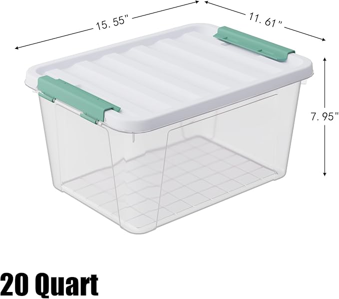 6-Pack 20 Quart Plastic Storage Box with Latch Lid Clear Stackable Storage Container Bins