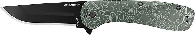 OUTDOOR EDGE RAZOR VX1 | Topo Map Etching | Replaceable Blade EDC Folding Pocket Knife | 3 Stainless Blade Green Anodized Aluminum Handle Reversible Pocket Clip | Cool Knife for Men