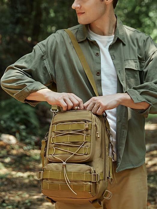 Men Backpacks Tactical Backpack Military Army Daypack For Hiking Camping Travel Hunting Rucksack Molle Bag (Brown 9.8 * 7.5 * 16inch(L*W*H))